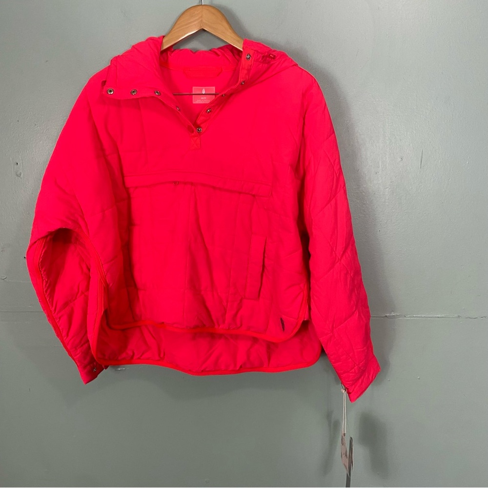 Free People Pippa Packable Puffer Electric Sunset Quilted Jacket XS Neon Red